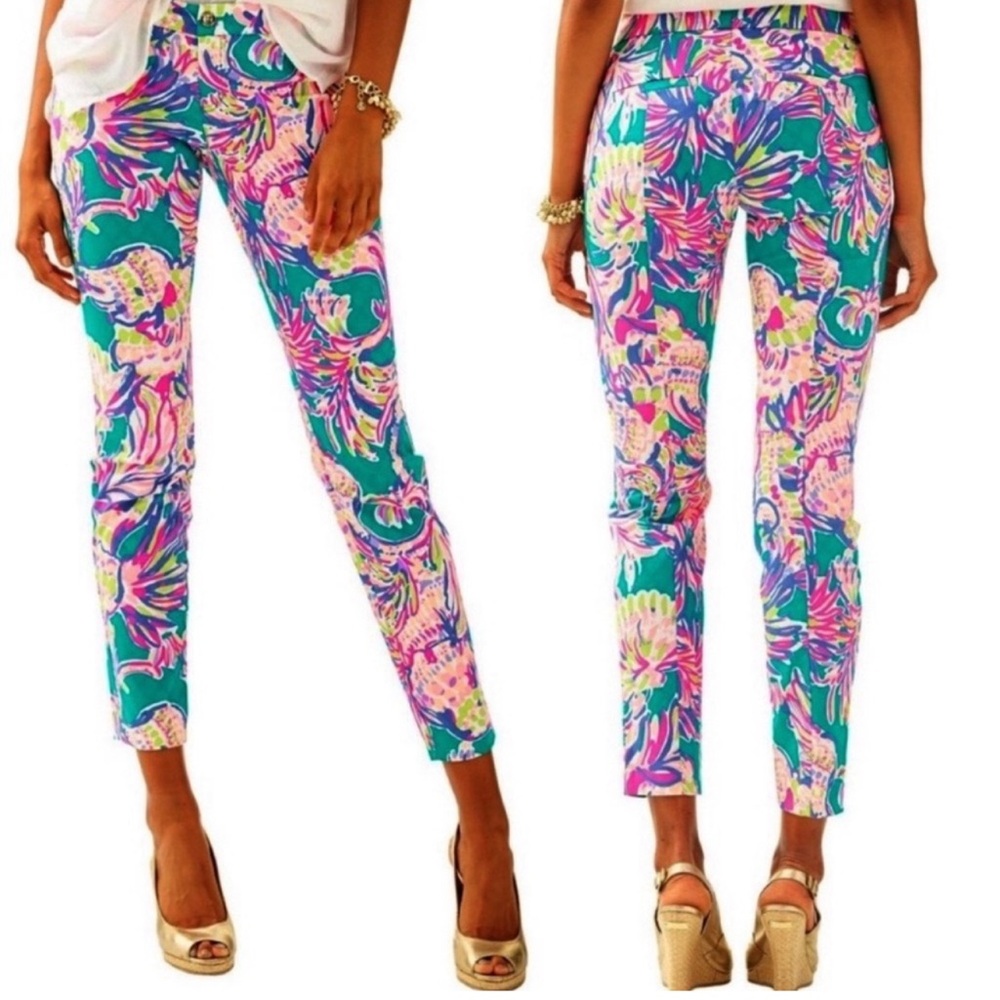 Lilly Pulitzer Kelly Skinny Ankle Pant Agate Green Safari Sighted Size 0